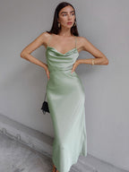 Satin Sleeveless Dress with a Halter Neck