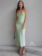 Satin Sleeveless Dress with a Halter Neck