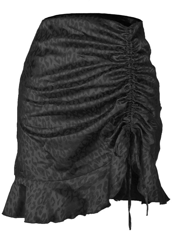 Leopard-Print Pleated Drawstring Skirt
