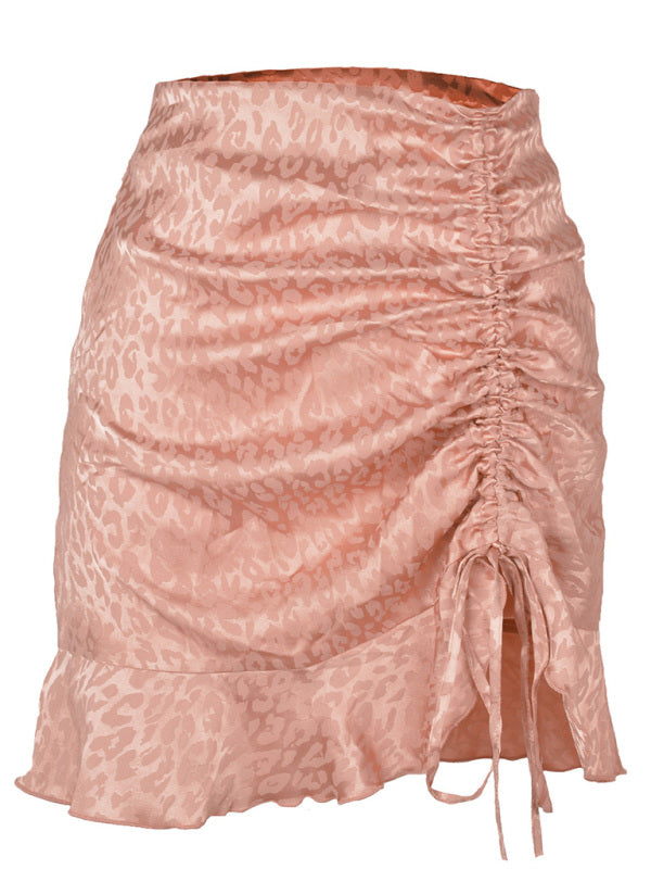 Leopard-Print Pleated Drawstring Skirt
