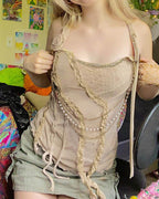 Strappy Sleeveless Top with Ruffle Details