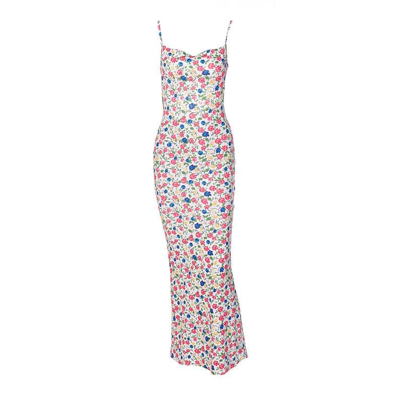 Floral Strappy Open-Back Maxi Dress with a Cowl Neck