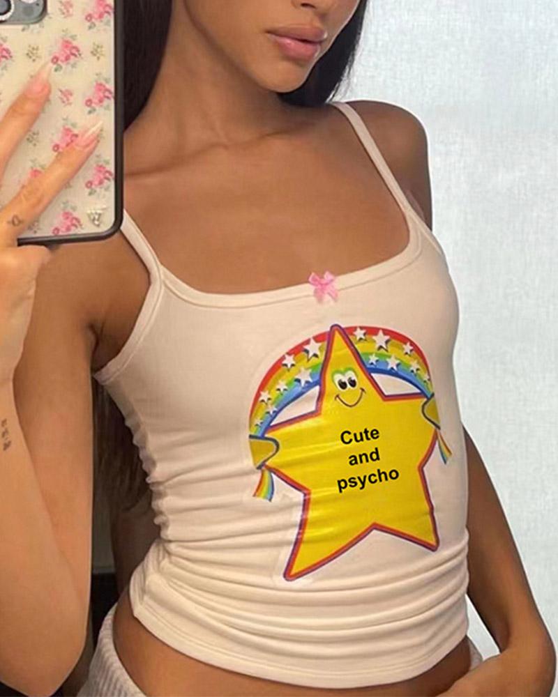 Strappy Cami Top with Star Motifs