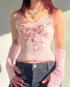Strappy Cropped Top with Butterfly Details