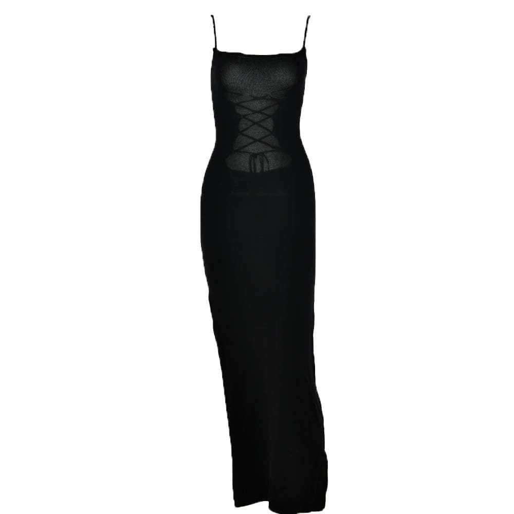 Square-Neck Strappy Open-Back Maxi Dress with a Split Detail