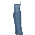 Square-Neck Strappy Open-Back Maxi Dress with a Split Detail