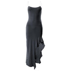 Scoop-Neck Strappy Ruffled Maxi Dress with an Open Back