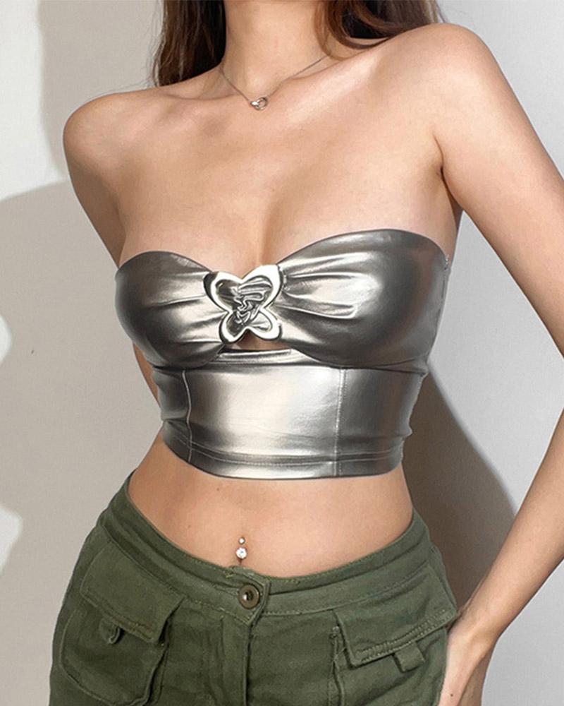 Strapless Cropped Top with Butterfly Details