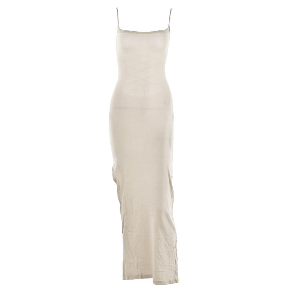 Square-Neck Strappy Open-Back Maxi Dress with a Split Detail