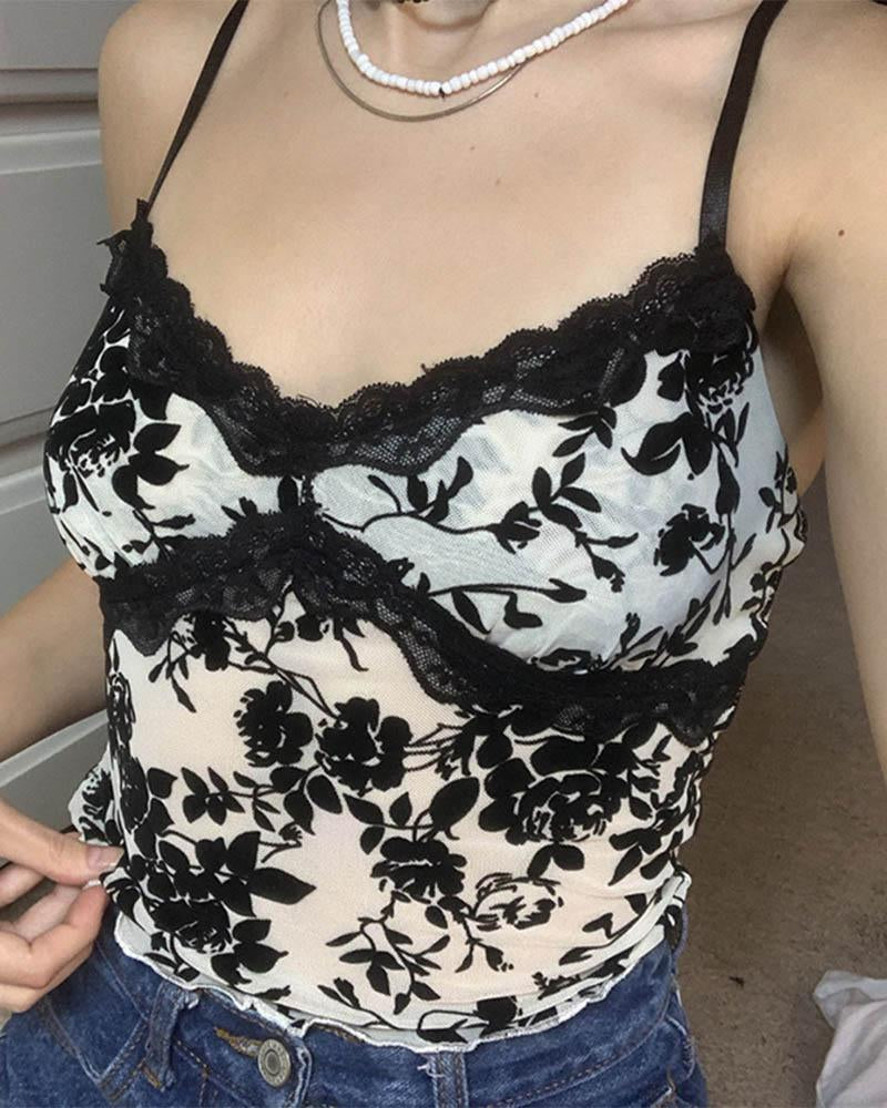 Floral Lace Strappy Cami Top