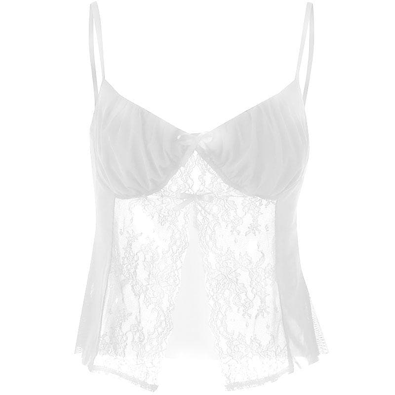 V-Neck Strappy Cropped Cami Top with Lace Details