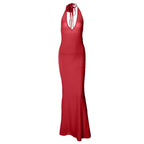 V-Neck Floral-Appliqué Maxi Dress with an Open Back