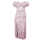 Floral Off-Shoulder Puff-Sleeve Midi Dress with Ruched Details