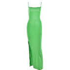 Square-Neck Strappy Open-Back Maxi Dress with a Split Detail