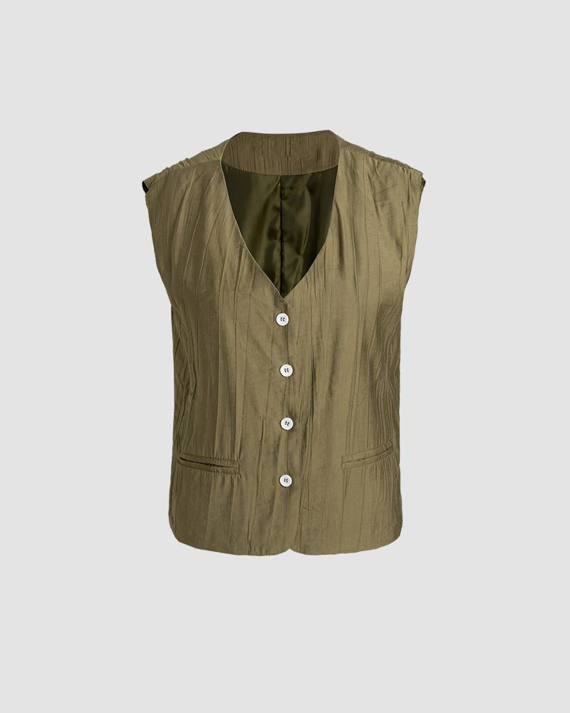 Button-Detail Sleeveless Vest