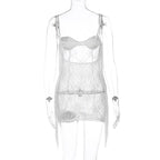 Lace Strappy Open-Back Mini Dress with Fringe Details