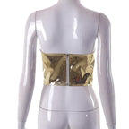 Strapless Open-Back Zip-Front Corset Top with a V-Neck