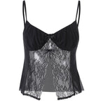 V-Neck Strappy Cropped Cami Top with Lace Details
