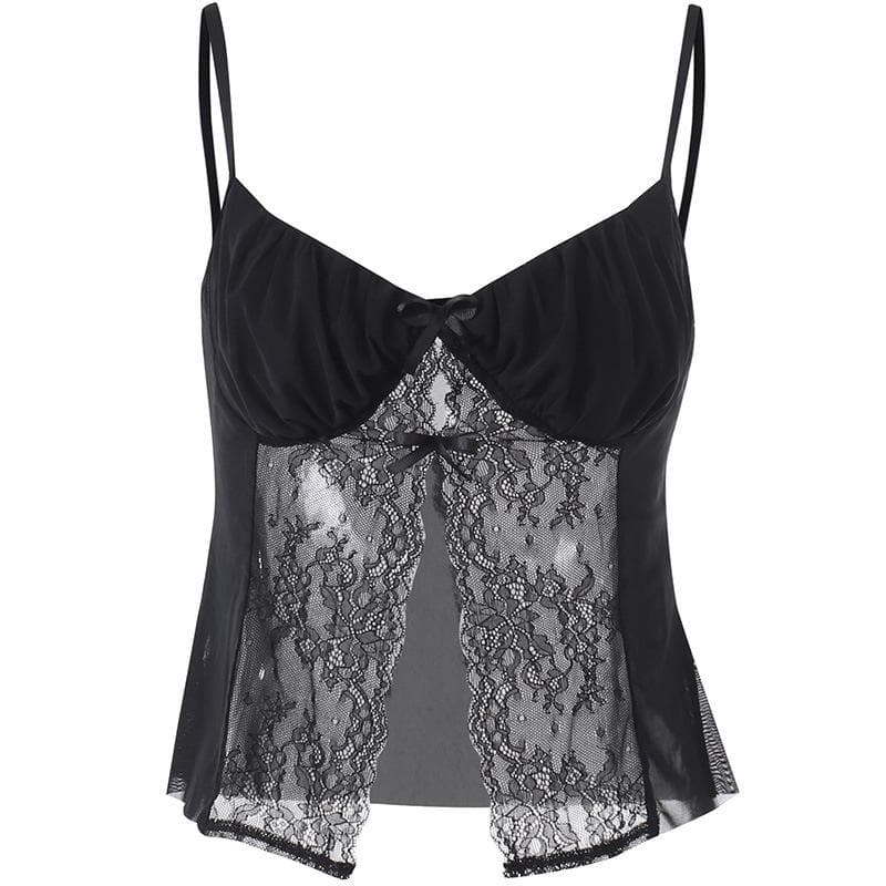 V-Neck Strappy Cropped Cami Top with Lace Details
