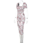 Floral Square-Neck Satin Midi Dress