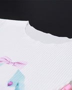 Satin Graphic Top with Lace Details