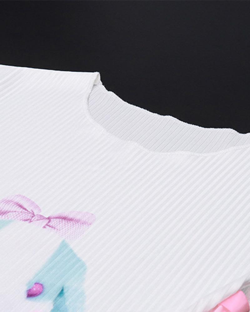 Satin Graphic Top with Lace Details