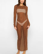 Mesh Sheer Pearl-Detail Dress