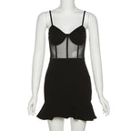 Strappy Ruffled Mesh Mini Dress with Ruched Details