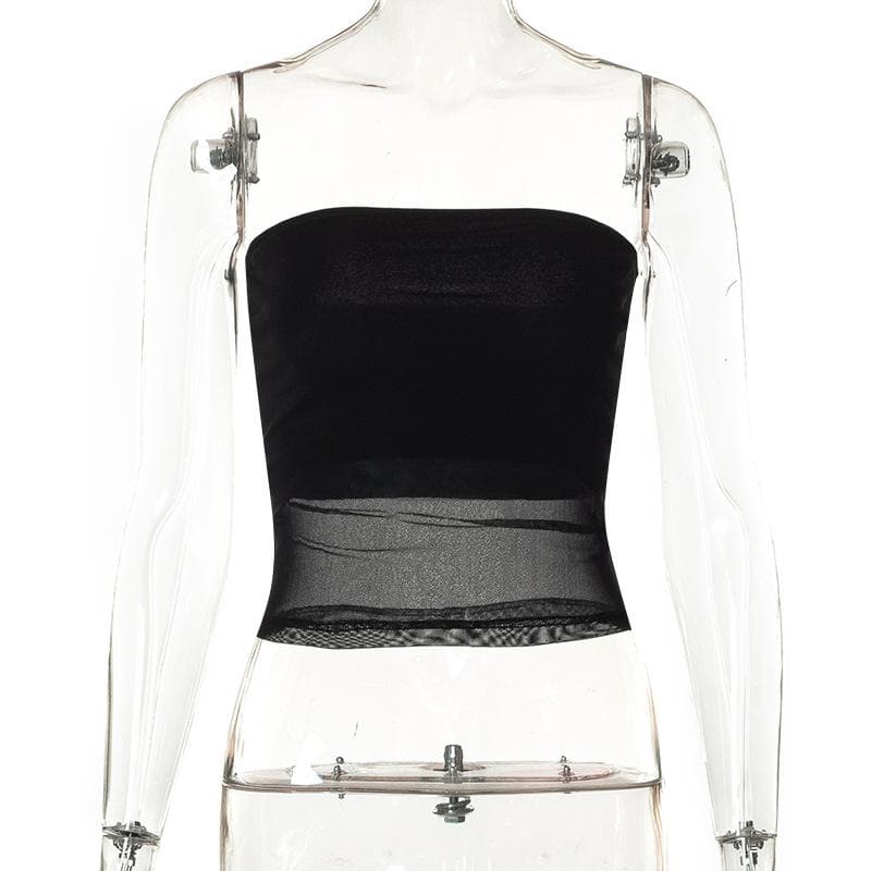 Strapless Open-Back Mesh Top