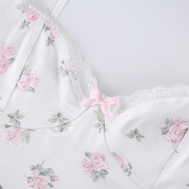 Floral Strappy Open-Back Mini Dress with Lace Details