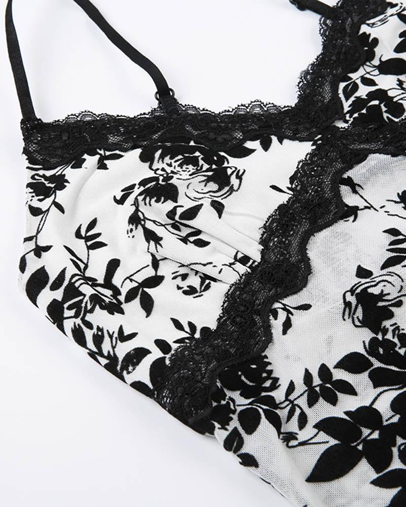 Floral Lace Strappy Cami Top