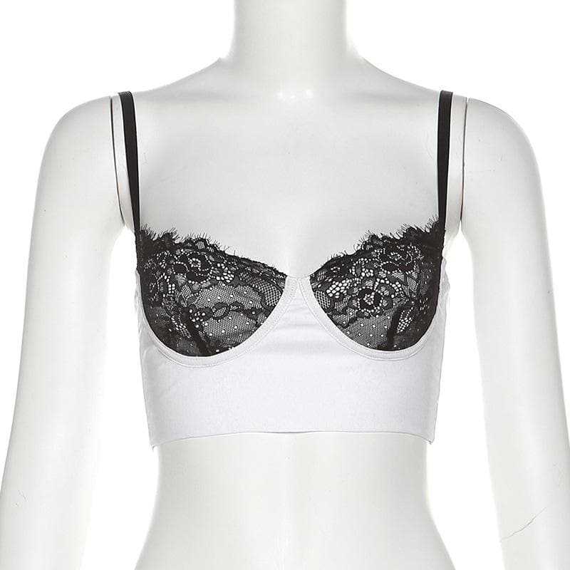 Lace Strappy Cropped Cami Top with an Open Back