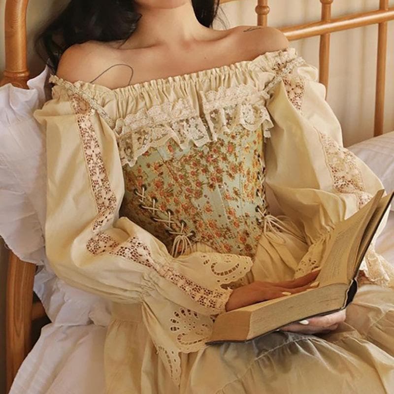 Floral Lace Ruffled Corset Top with Lace-Up Details