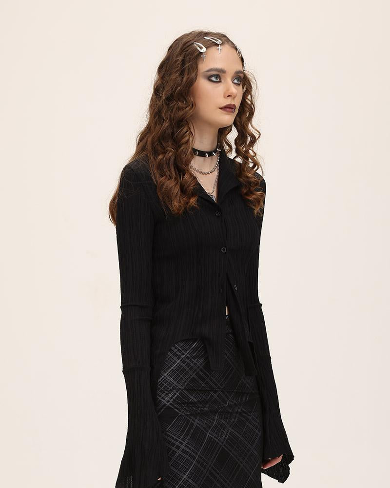 Knit Collared Long-Sleeve Shirt