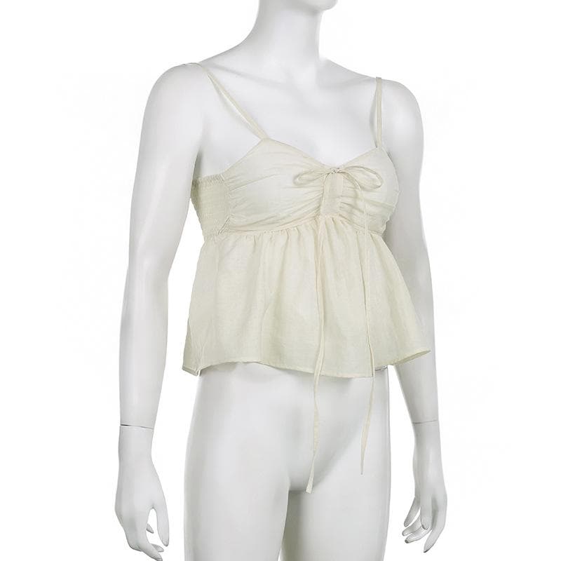 Strappy Ruffled Ruched Cami Top with a V-Neck