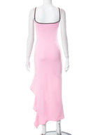 Scoop-Neck Strappy Ruffled Maxi Dress with an Open Back