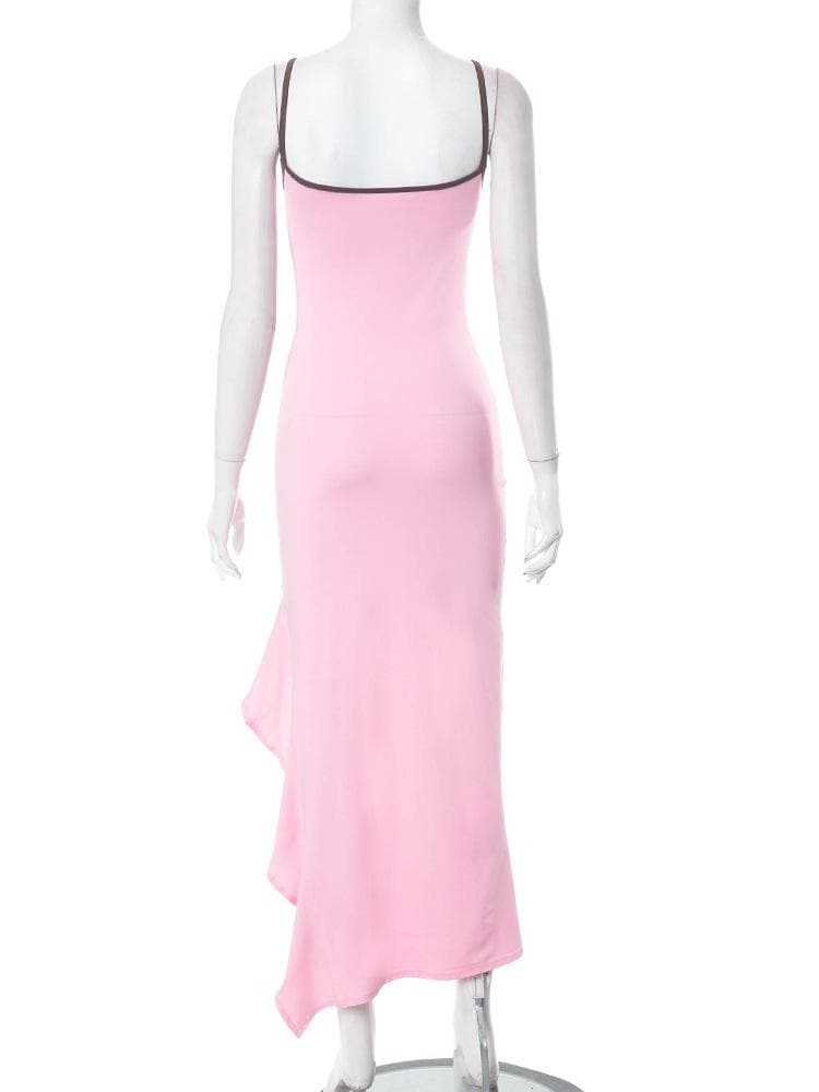 Scoop-Neck Strappy Ruffled Maxi Dress with an Open Back