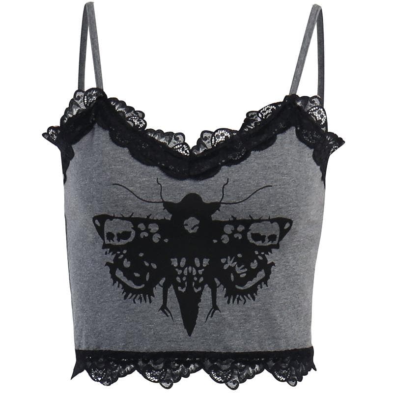Abstract-Print Lace Strappy Cami Top