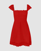 Lace Short-Sleeve Mini Dress with a Sweetheart Neck