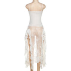 Square-Neck Lace Strappy Mini Dress with Panel Details