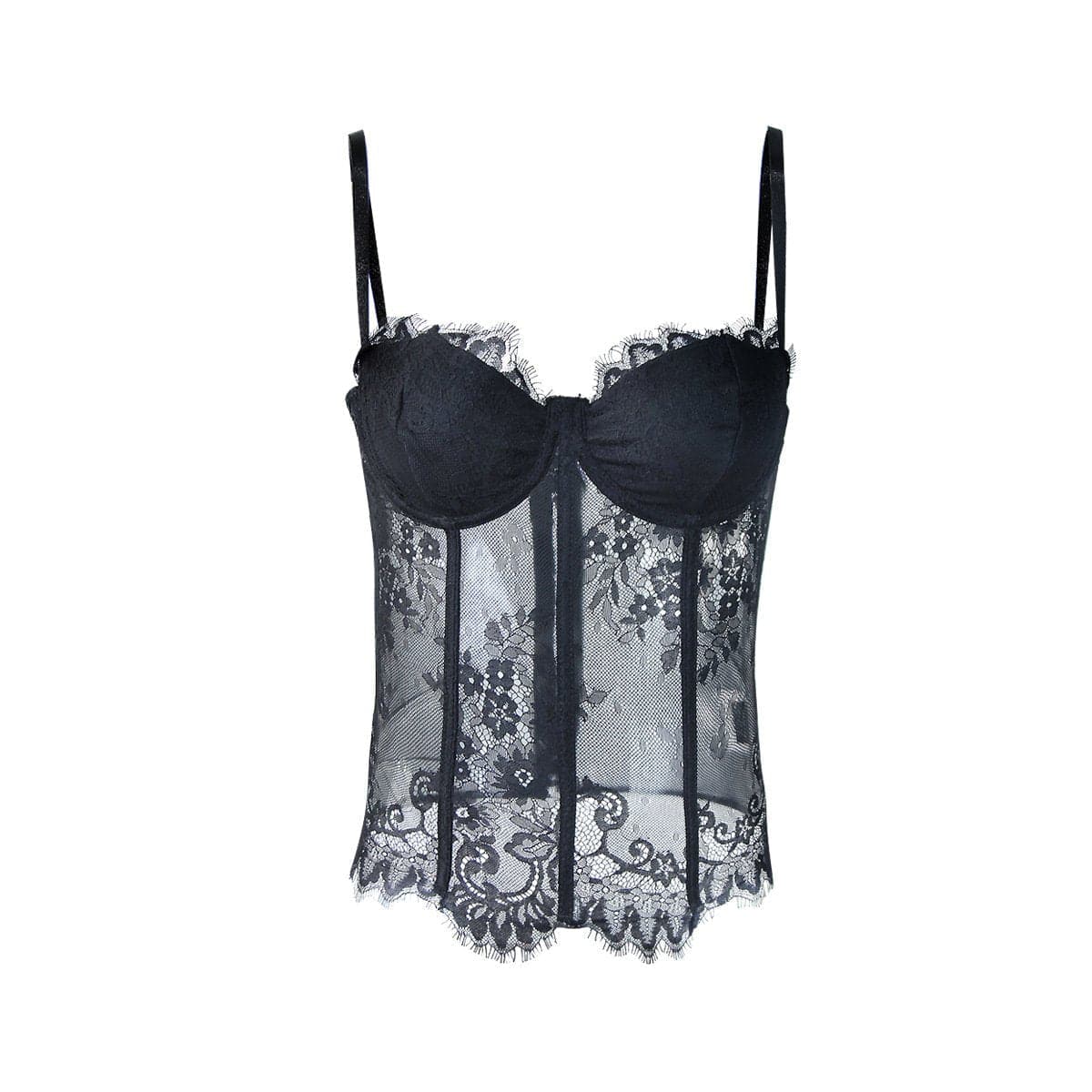 Sweetheart-Neck Lace Corset-Style Cami Top with Embroidery