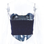 Denim Strapless Open-Back Top with Panel Details
