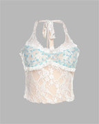 Blue Strappy Cami Top with Lace Details