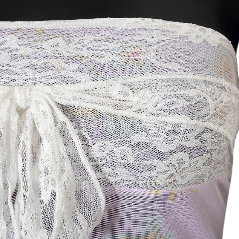 Floral Strapless Sheer Top with Lace Details