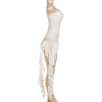 Square-Neck Lace Strappy Mini Dress with Panel Details
