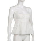 Lace Strappy Zip-Front Cami Top with an Open Back