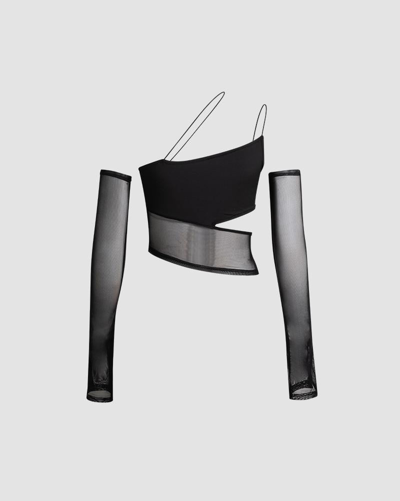 Strappy Asymmetric Mesh Cami Top