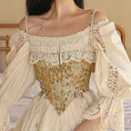 Floral Lace Ruffled Corset Top with Lace-Up Details