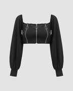 Cropped Long-Sleeve Crop Top with a Front Zip