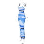 Printed Scoop-Neck Ribbed Maxi Dress with an Open Back